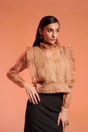 Beige Organza Pleated Top