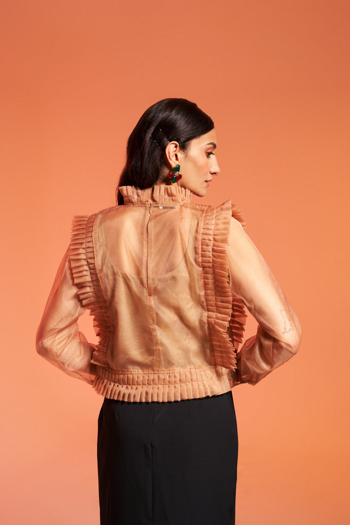 Beige Organza Pleated Top