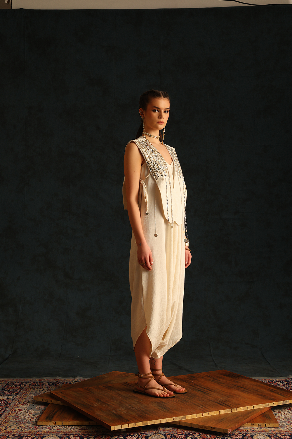 V Jumpsuit With A Panel Waistcoat