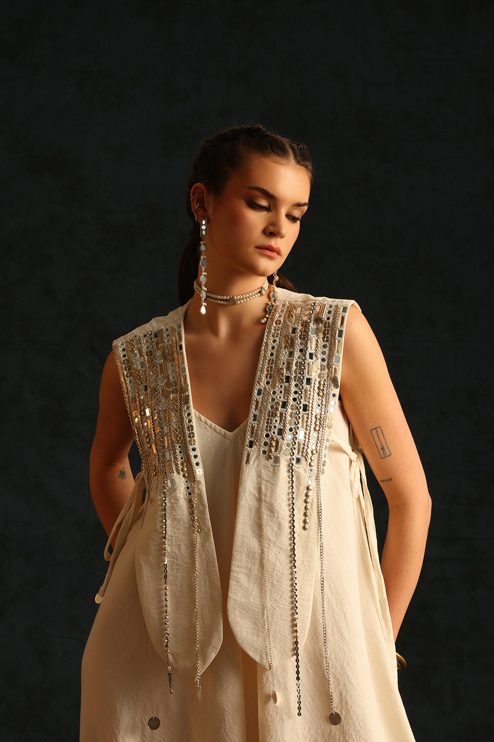 V Jumpsuit With A Panel Waistcoat