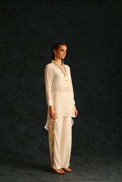 Overlap Collar Foil Tunic Set