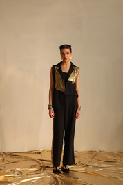 Black Long And Short Foil Blazer Set