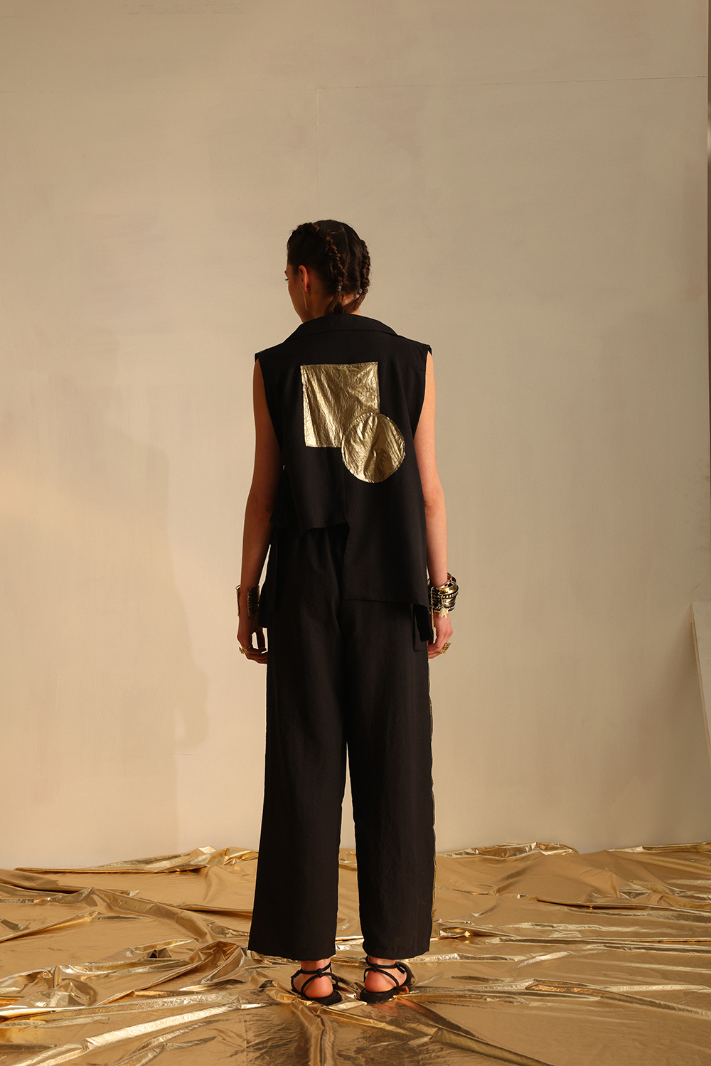 Black Long And Short Foil Blazer Set