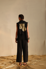 Black Long And Short Foil Blazer Set