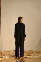 Overlap Collar Foil Tunic Set
