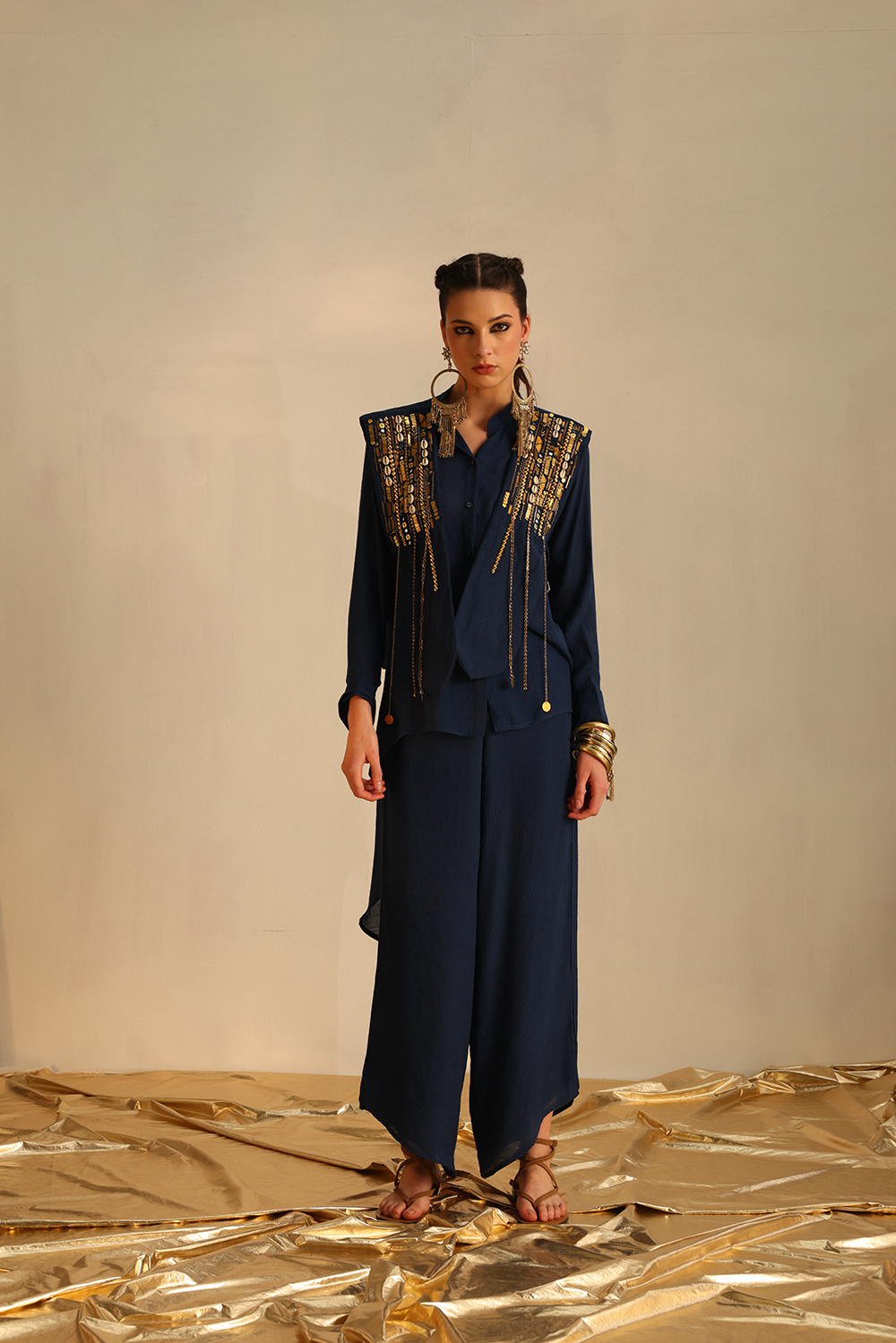 Waterfall Shirt Set With A Panel Waistcoat