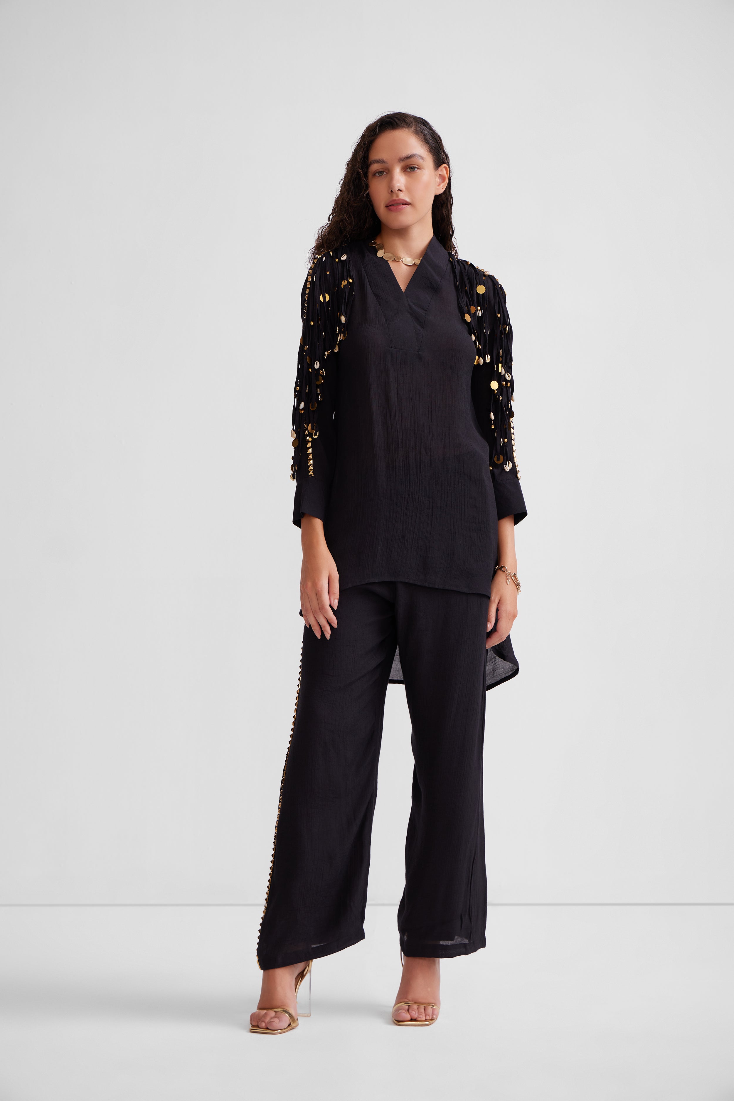 Overlap Collar Tunic Set