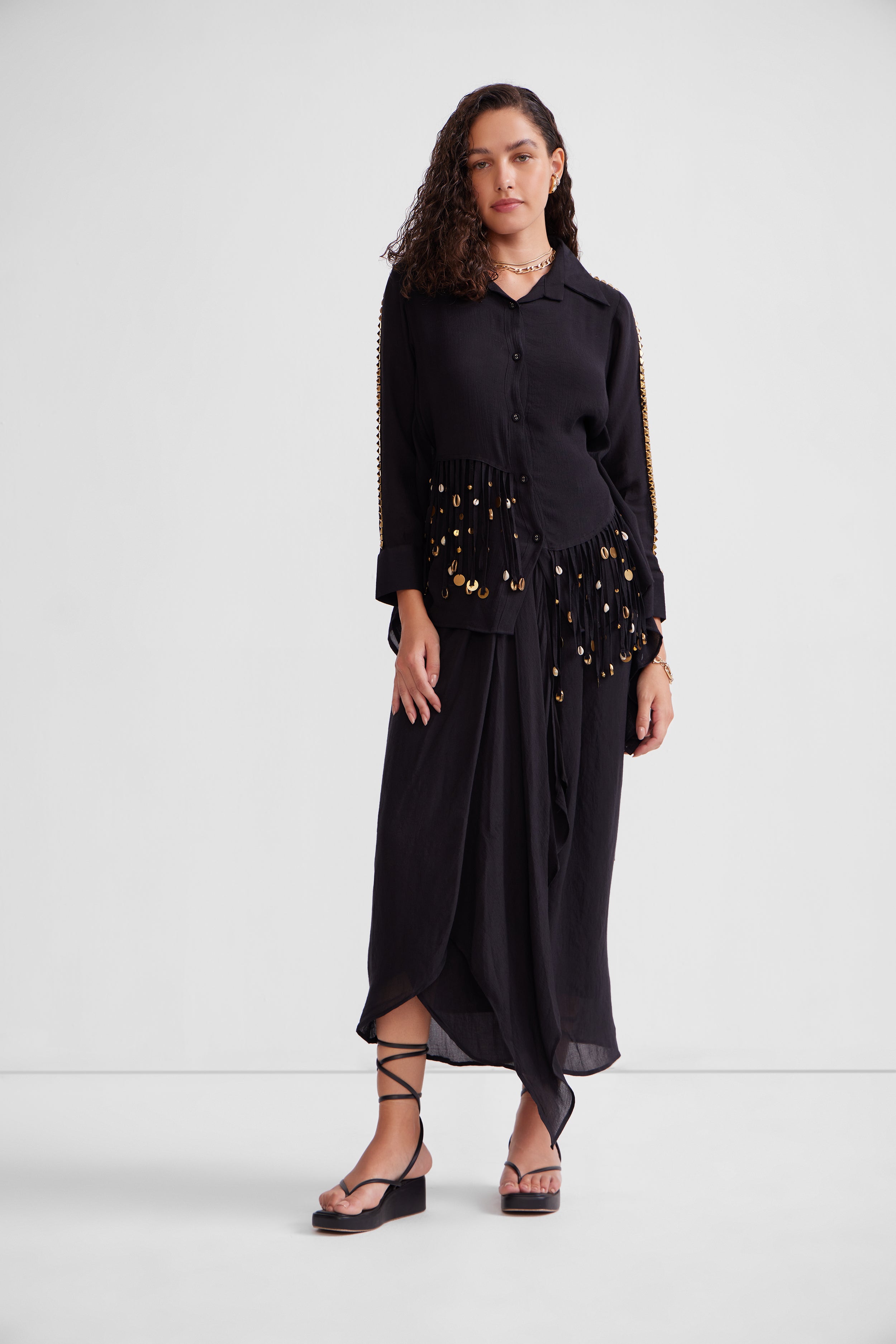High Low Tying Shirt Set