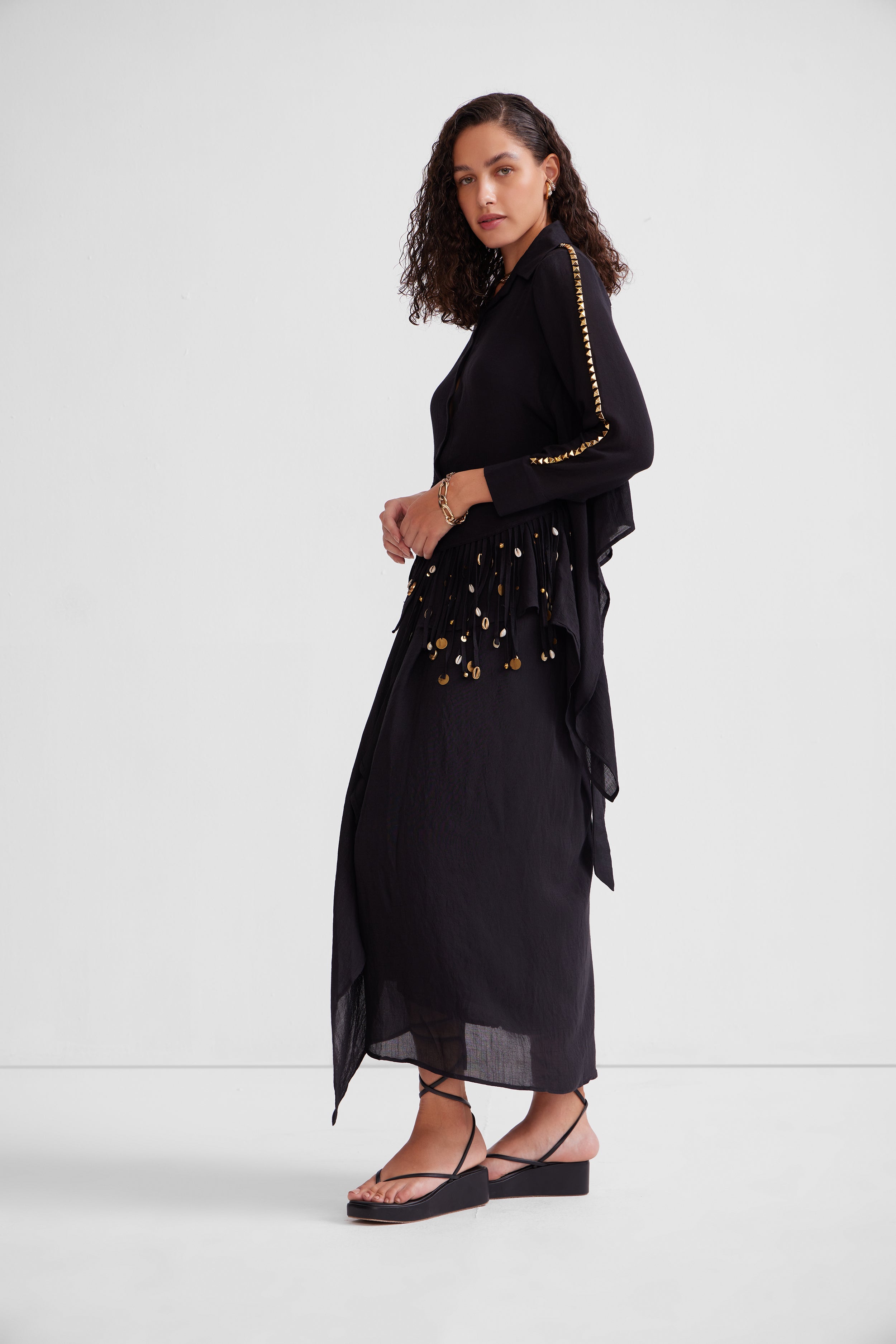 High Low Tying Shirt Set
