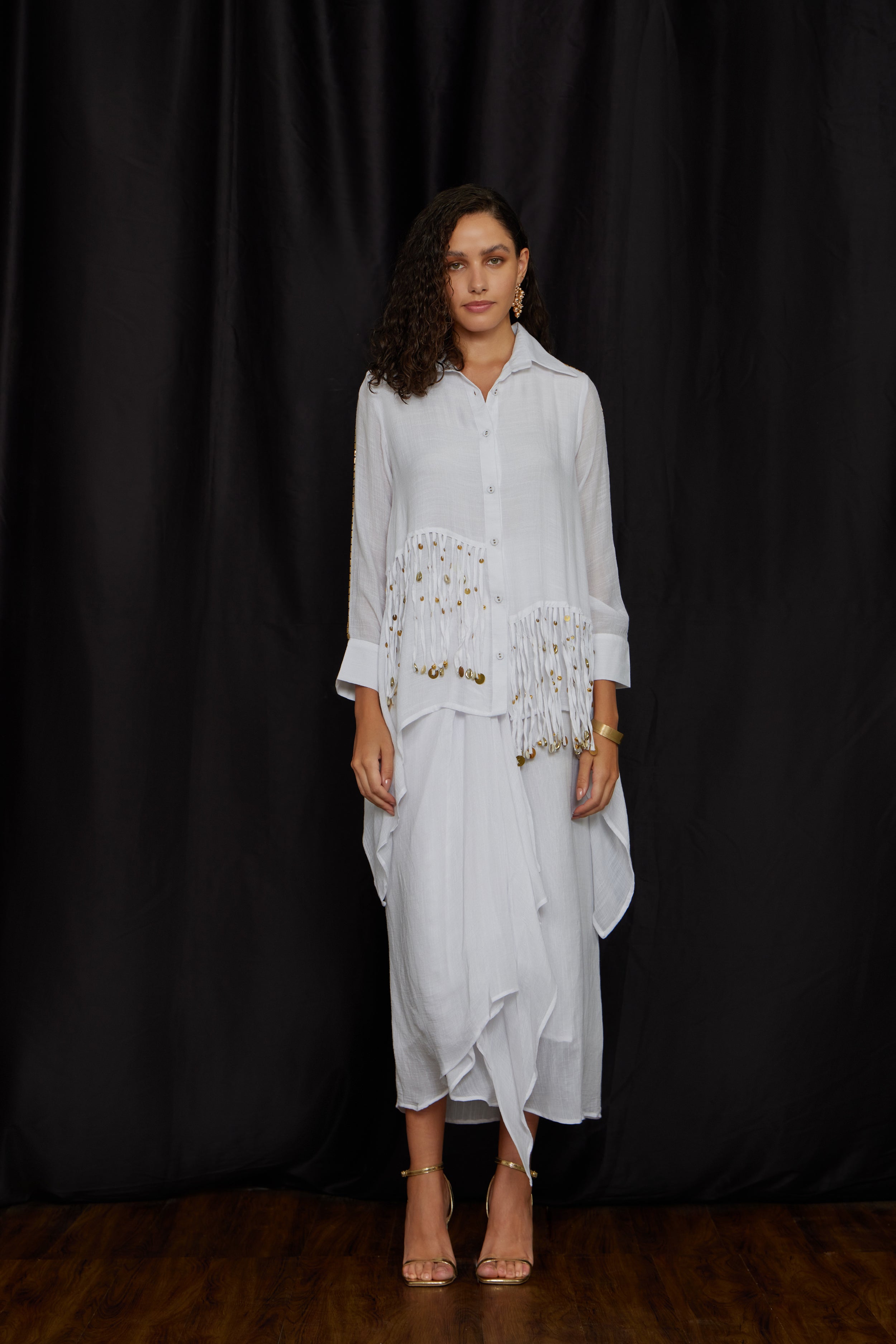 High Low Tying Shirt Set