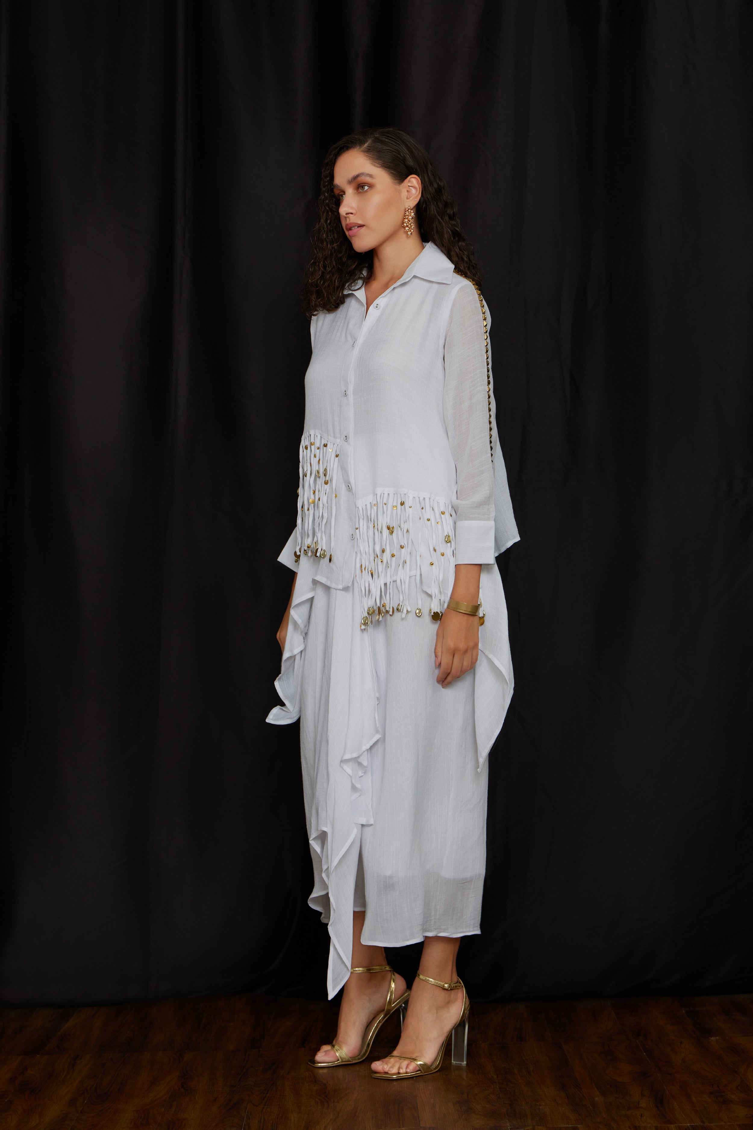High Low Tying Shirt Set