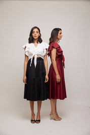 Crop Flare Mini Top With Katha Dual Skirt