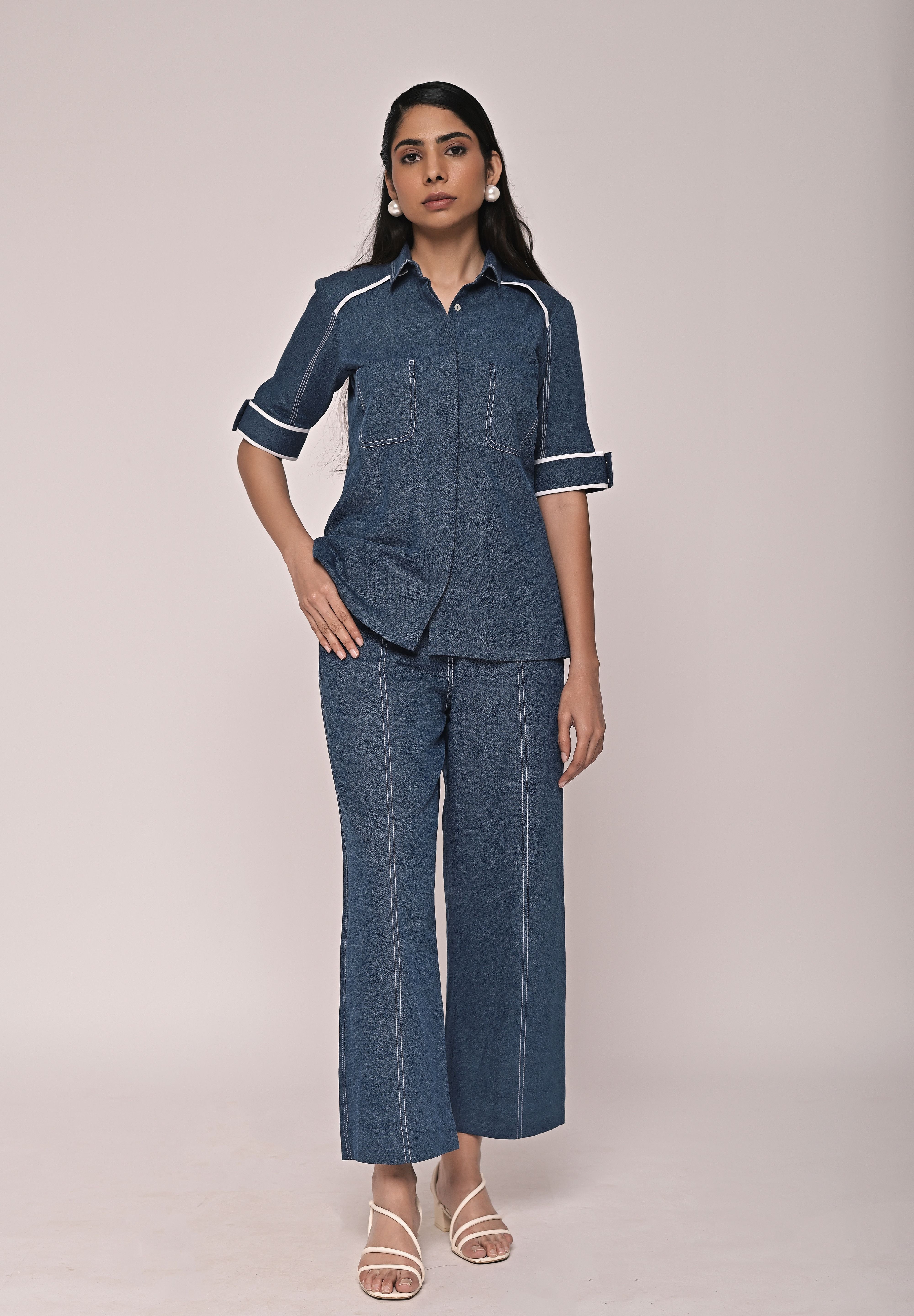 Denim Pop Top With Denim Pop Pant