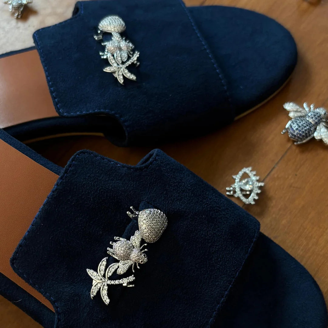 Suede Charm Mules Blue 3 Charms