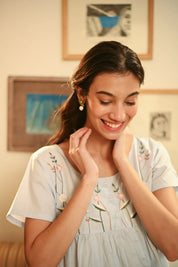 Flowerburst Pearl Drop Studs Forget Me Not Blue