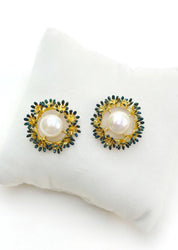 Blooming Wreath Pearl Studs Forget Me Not Blue