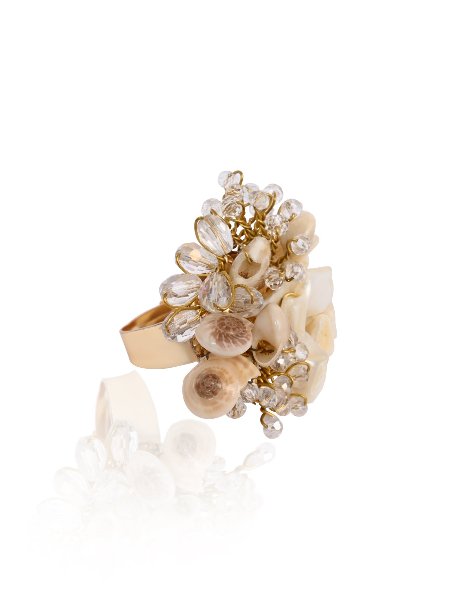 Crystal Round Ivory Shell Adjustable Earrings