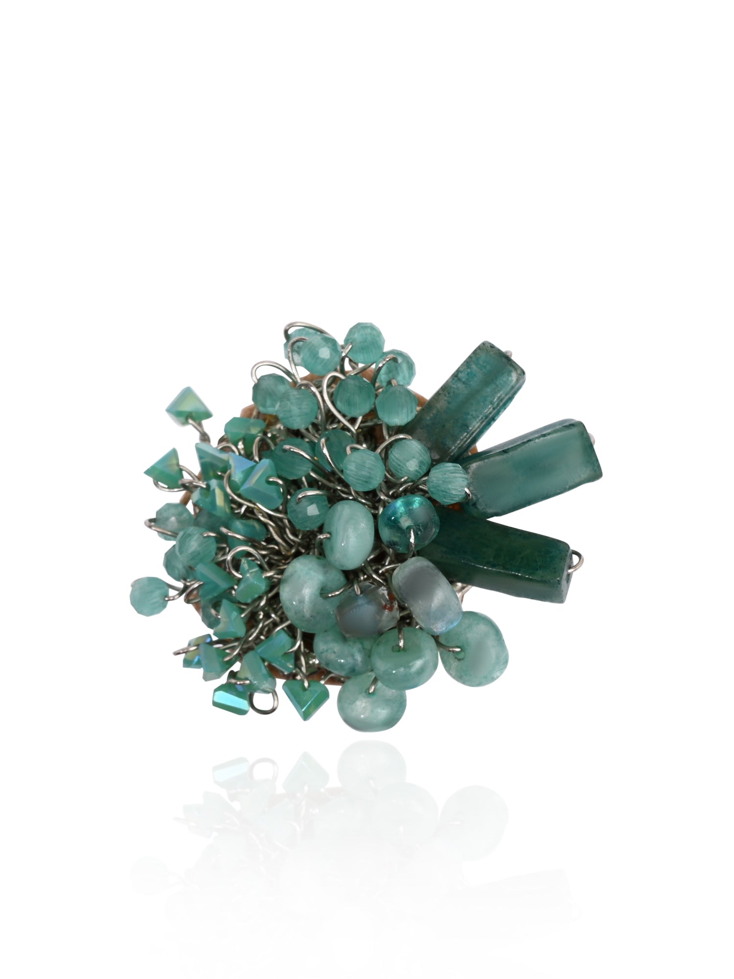 Silver Plated Green Stone Adjustable Wedding Ring