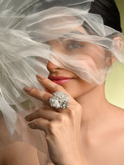 White Drop Pearl Silver Adjustable Ring For Women
