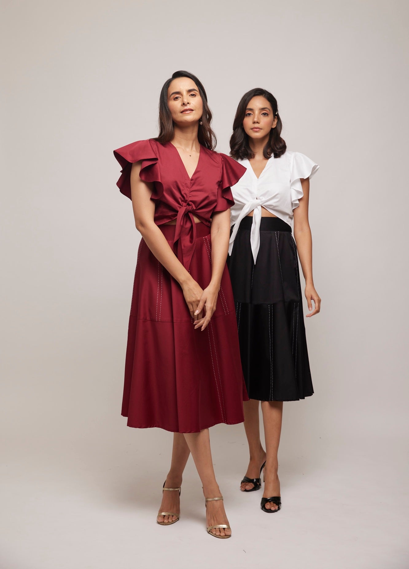Crop Flare Mini Top With Katha Dual Skirt