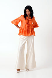 Sunset Orange Toni Set Multi Knot Peplum Top with Slip & Pants