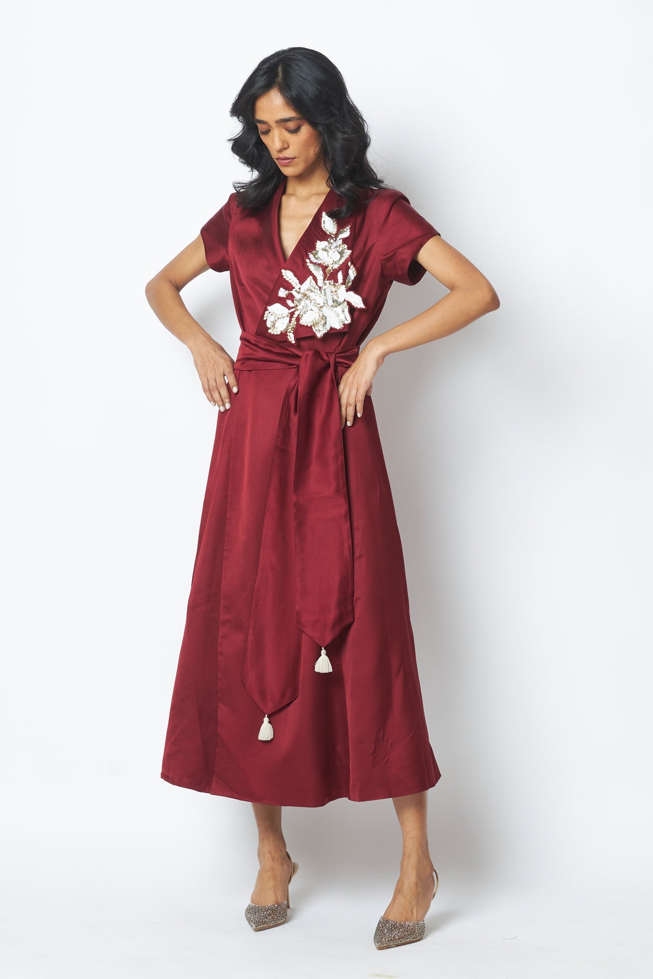Ravena Floral Broach Long Wrap Dress
