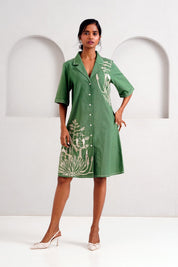 Pine Green Taiwo Embroidered Shirt Dress