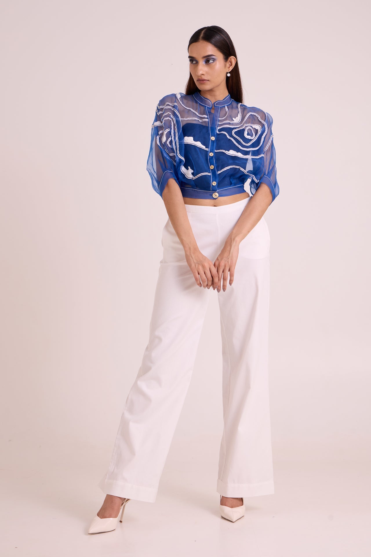 Riley Sheer Blue Organza Top & Pant Set