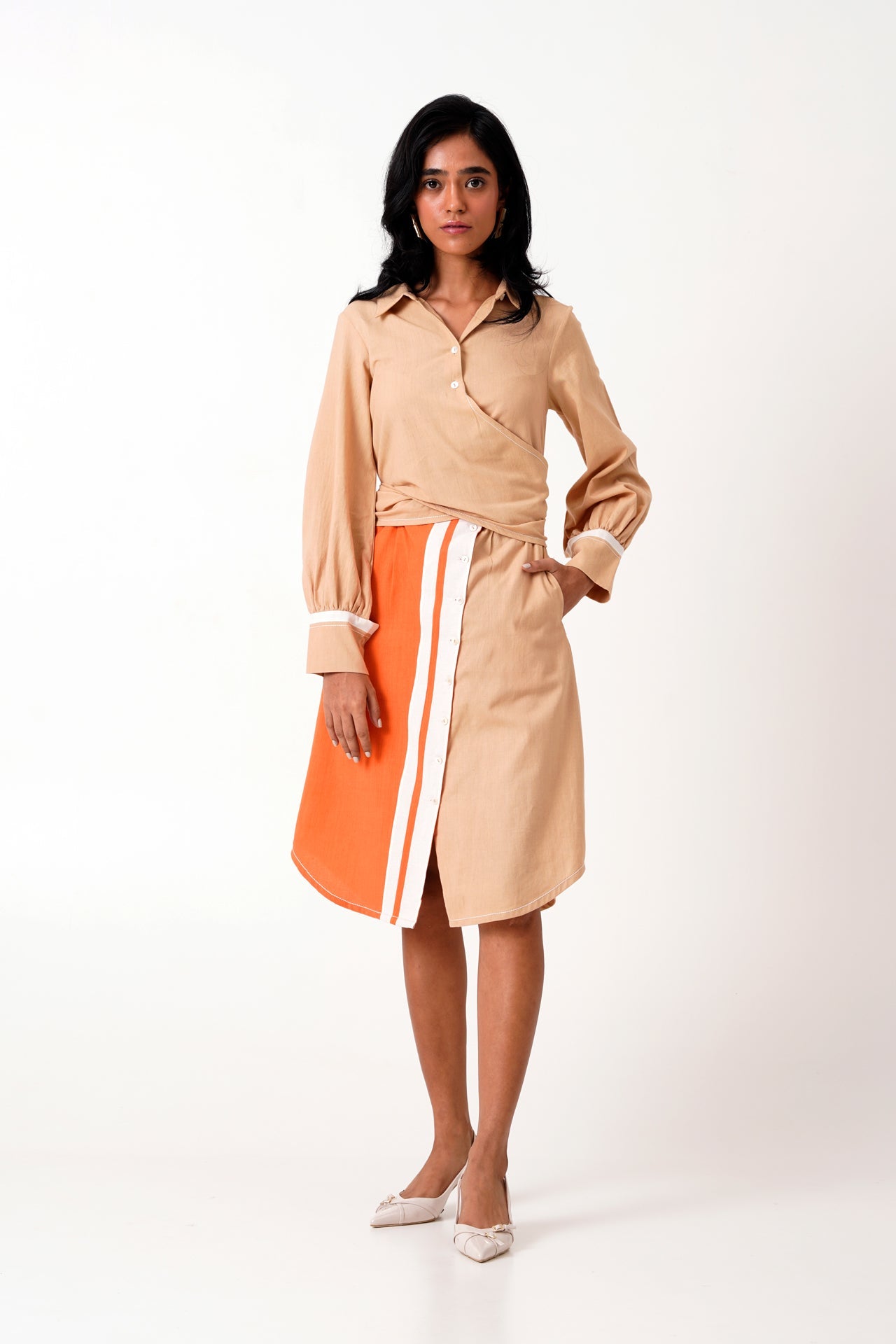 Latte Gwen Tie Back Shirt Dress