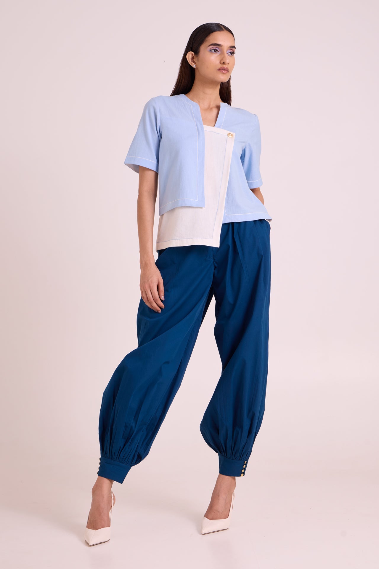 Shelly Panelled Blues Top & Pant Set