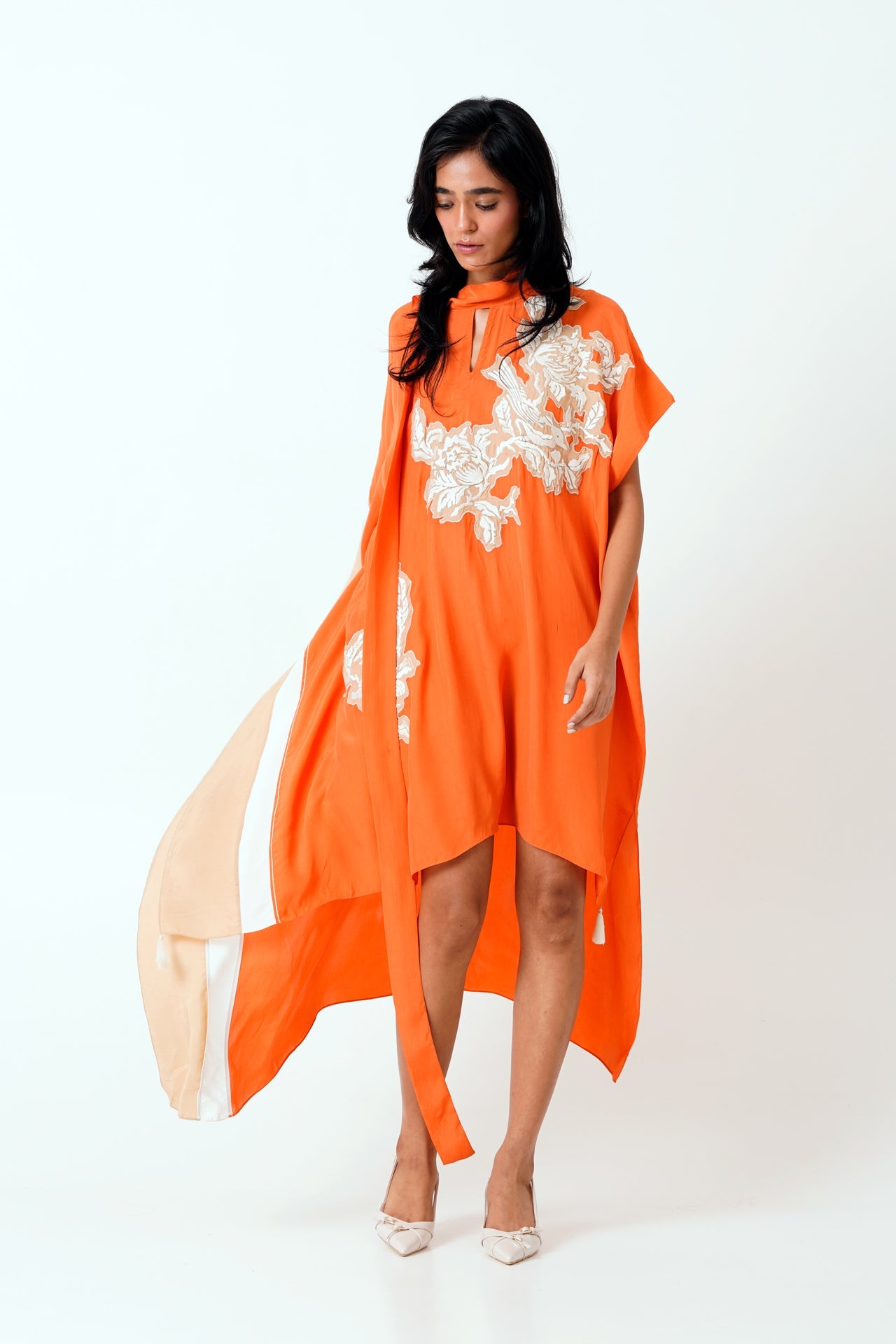 Sunset Orange Nante Scarf Kaftan Dress