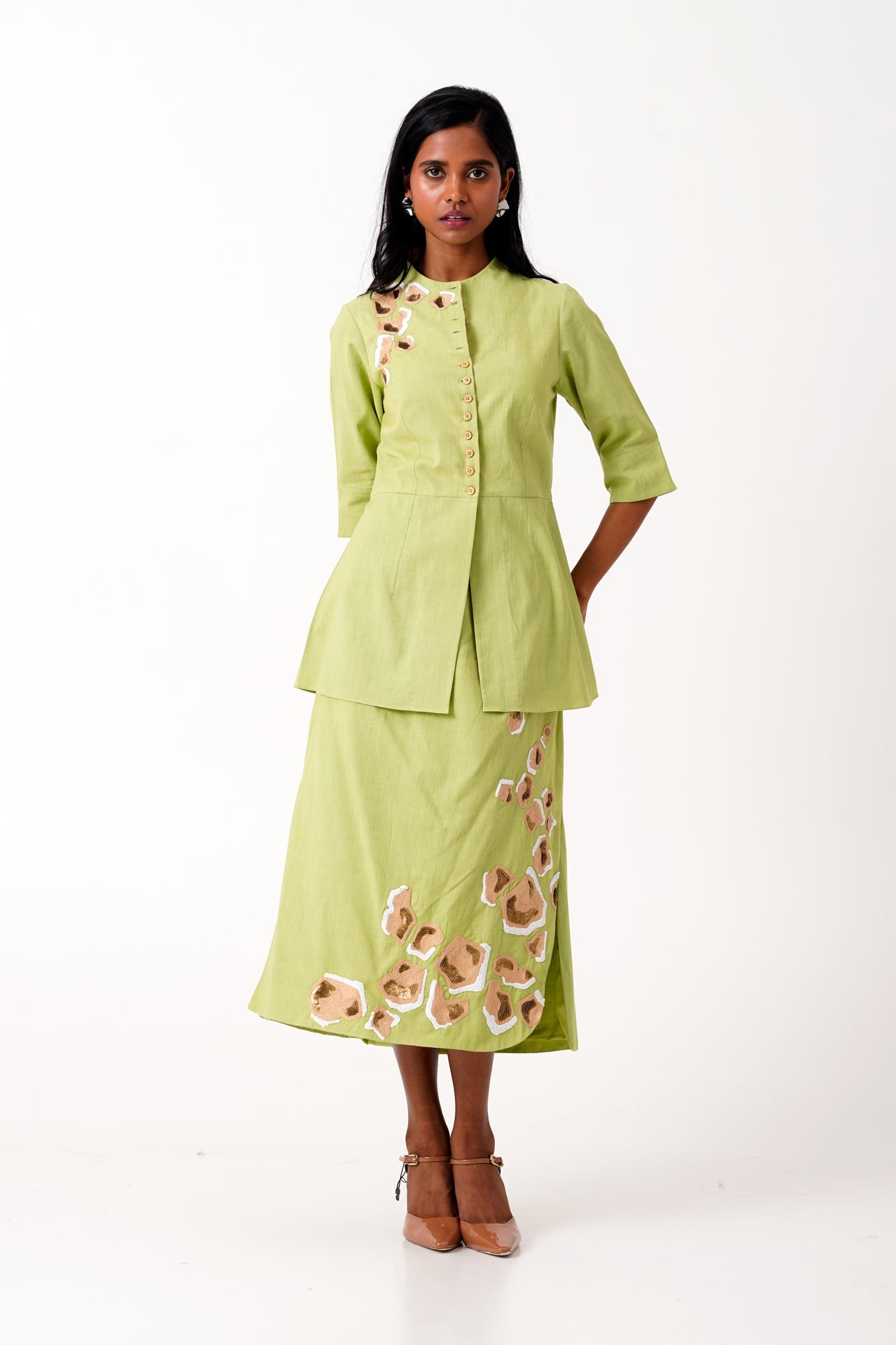 Spring Green Sierra Skirt Set  Peplum Top & Tapered Skirt