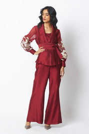 Burgandy Reva Blazer Wrap Top & Wide Leg Pant