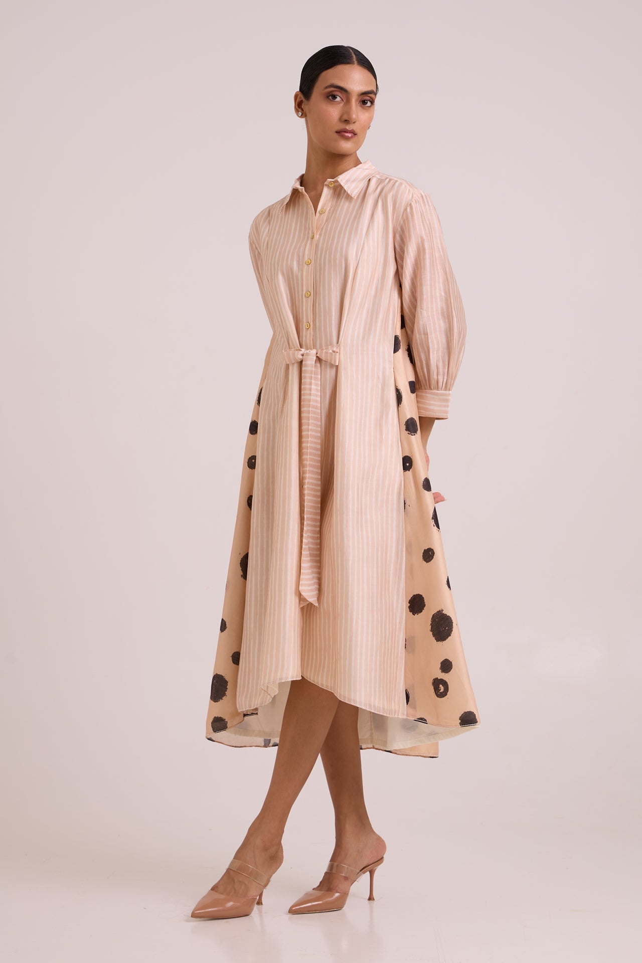 Philo Almond Burst Back Drop Shirt Dress