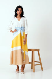 Sahar Multi Panelled Long Dress with Belt