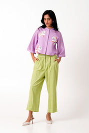 Lavender Zola Raglan Sleeve Crop Shirt & Ankle Pants