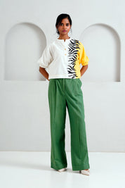White Terra Tiger Top & Pleated Long Pants