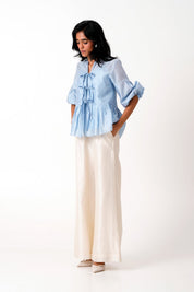 Ice Blue Toni Set Multi Knot Peplum Top with Slip & Pants