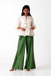 Ivory Toni Set Multi Knot Peplum Top with Slip & Pine Green Pants