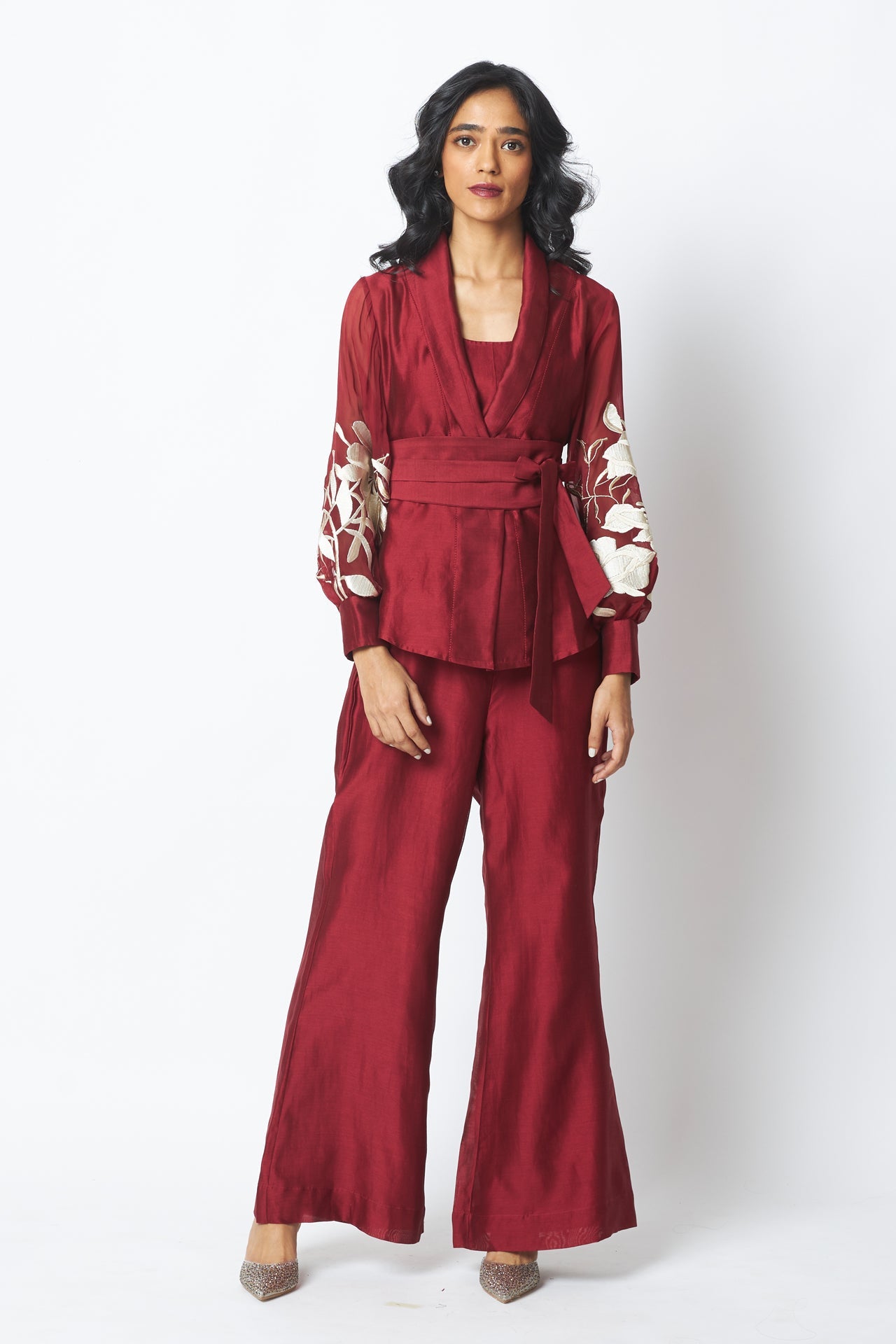 Burgandy Reva Blazer Wrap Top & Wide Leg Pant