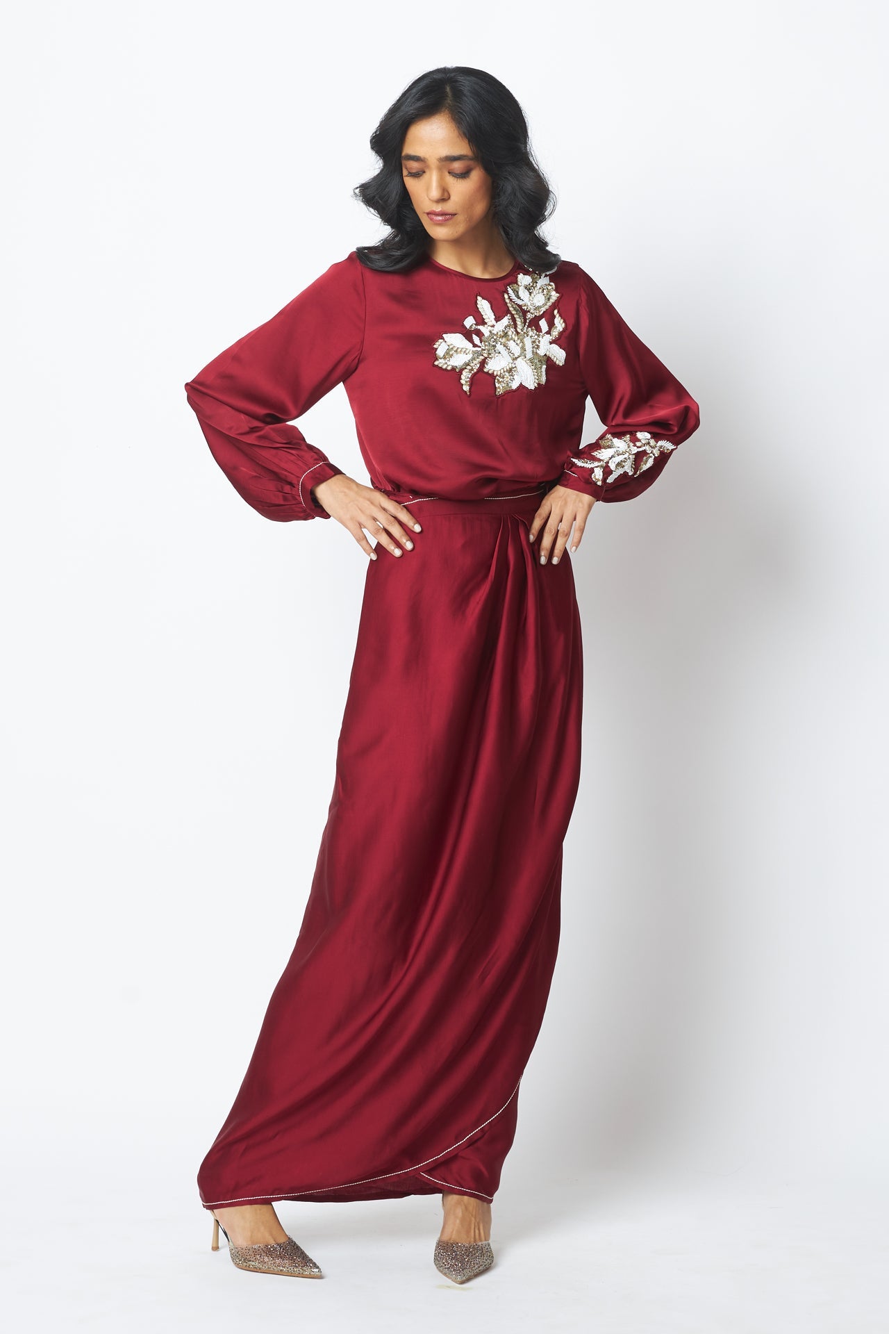 Cathy One Piece Blouson Drape Skirt