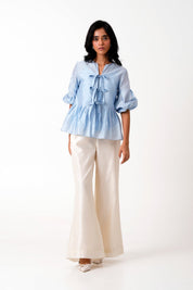 Ice Blue Toni Set Multi Knot Peplum Top with Slip & Pants