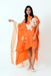 Sunset Orange Nante Scarf Kaftan Dress