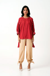 Ariel & Eva Madder Pleated Top & Latte Bow Pant