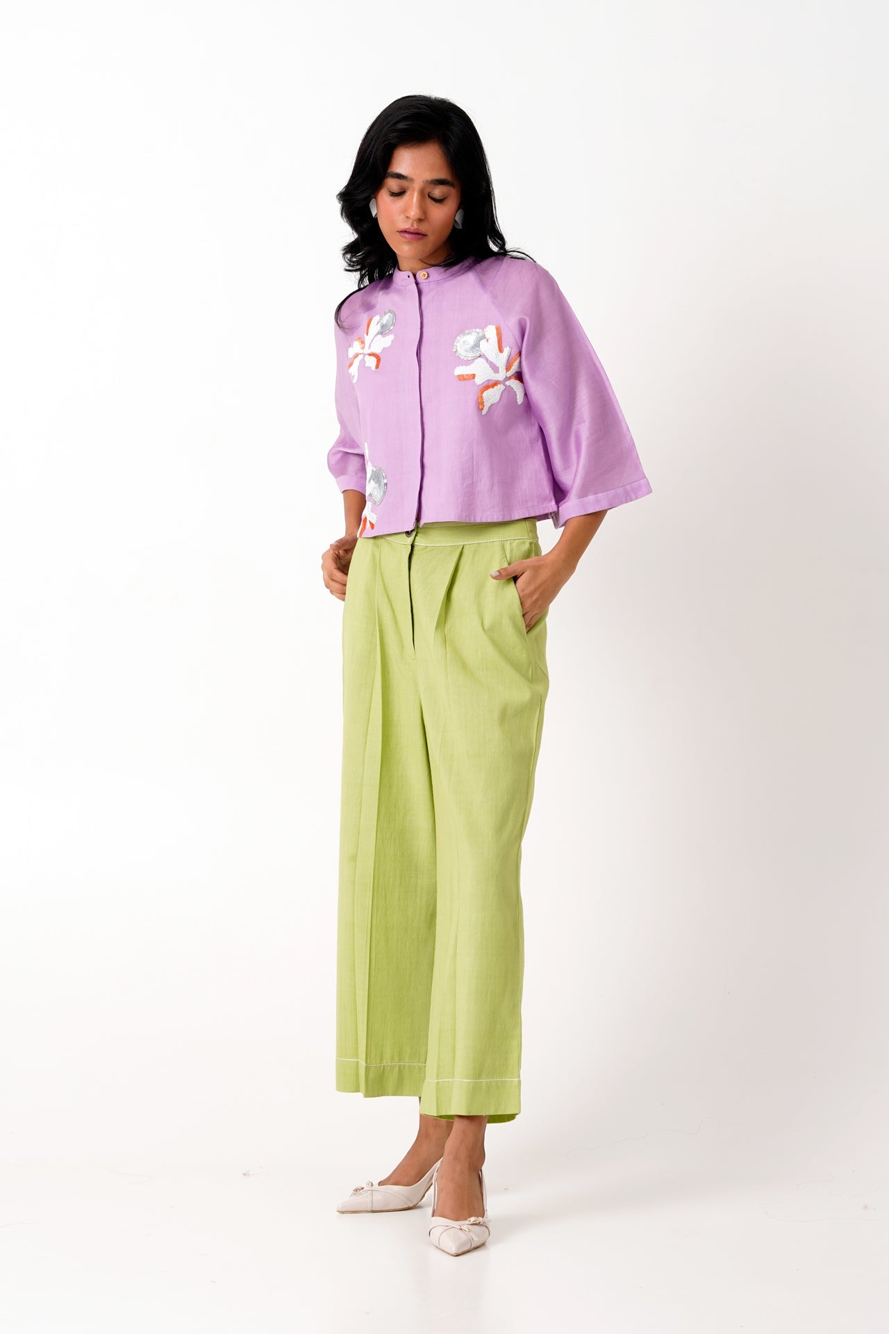 Lavender Zola Raglan Sleeve Crop Shirt & Ankle Pants