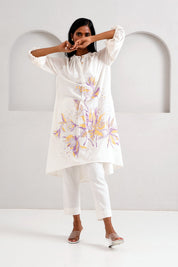 White Suvi Set Embroidered Tunic & Pants