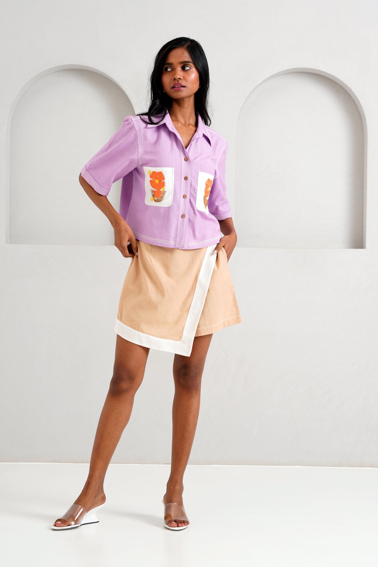 Romy & Tom Lavender Pocket Crop Top & Latte Skort