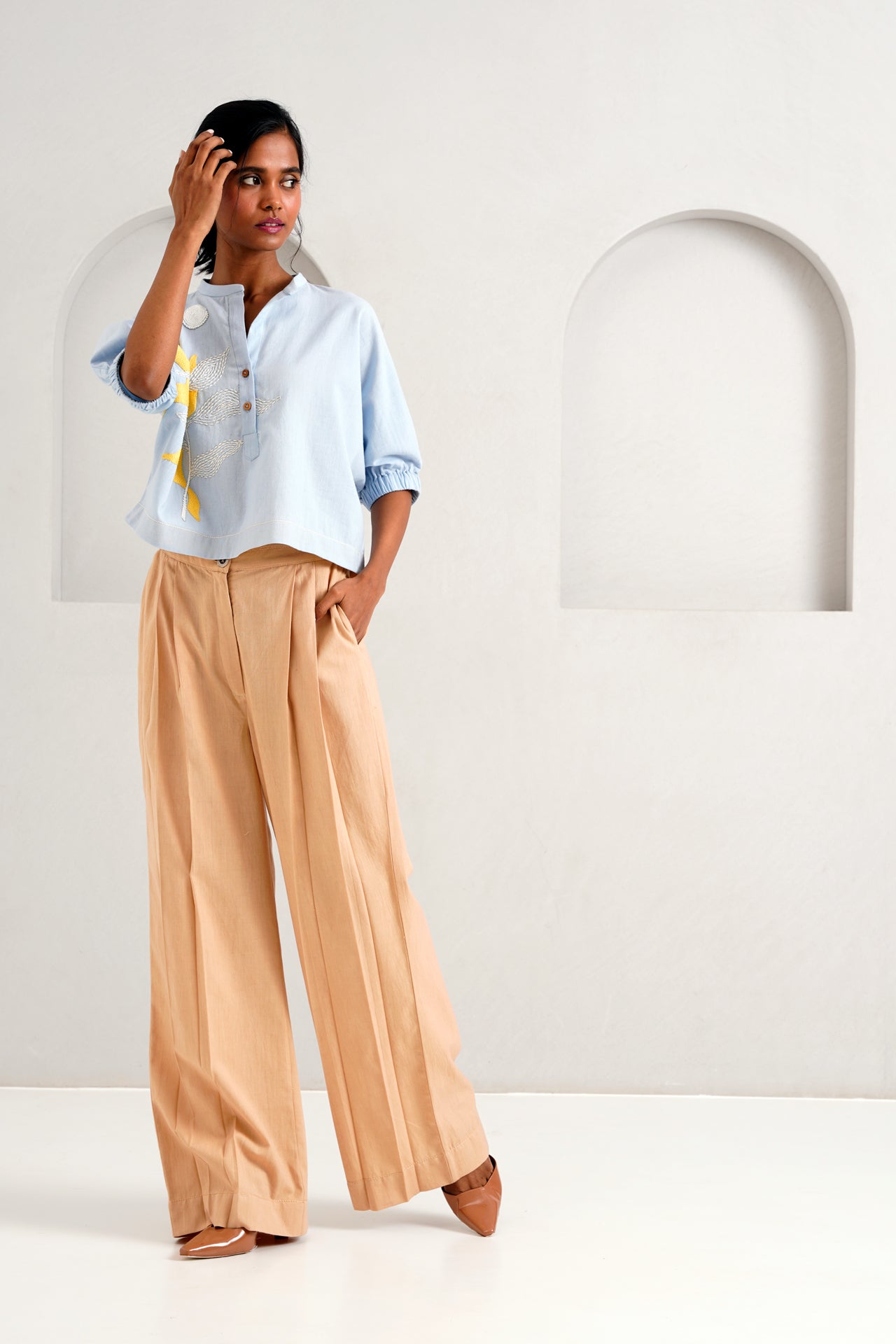 Ice Blue Terra Full Moon Top & Pleated Long Pants