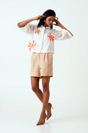 Ivory Zola Raglan Sleeve Crop Shirt & Shorts