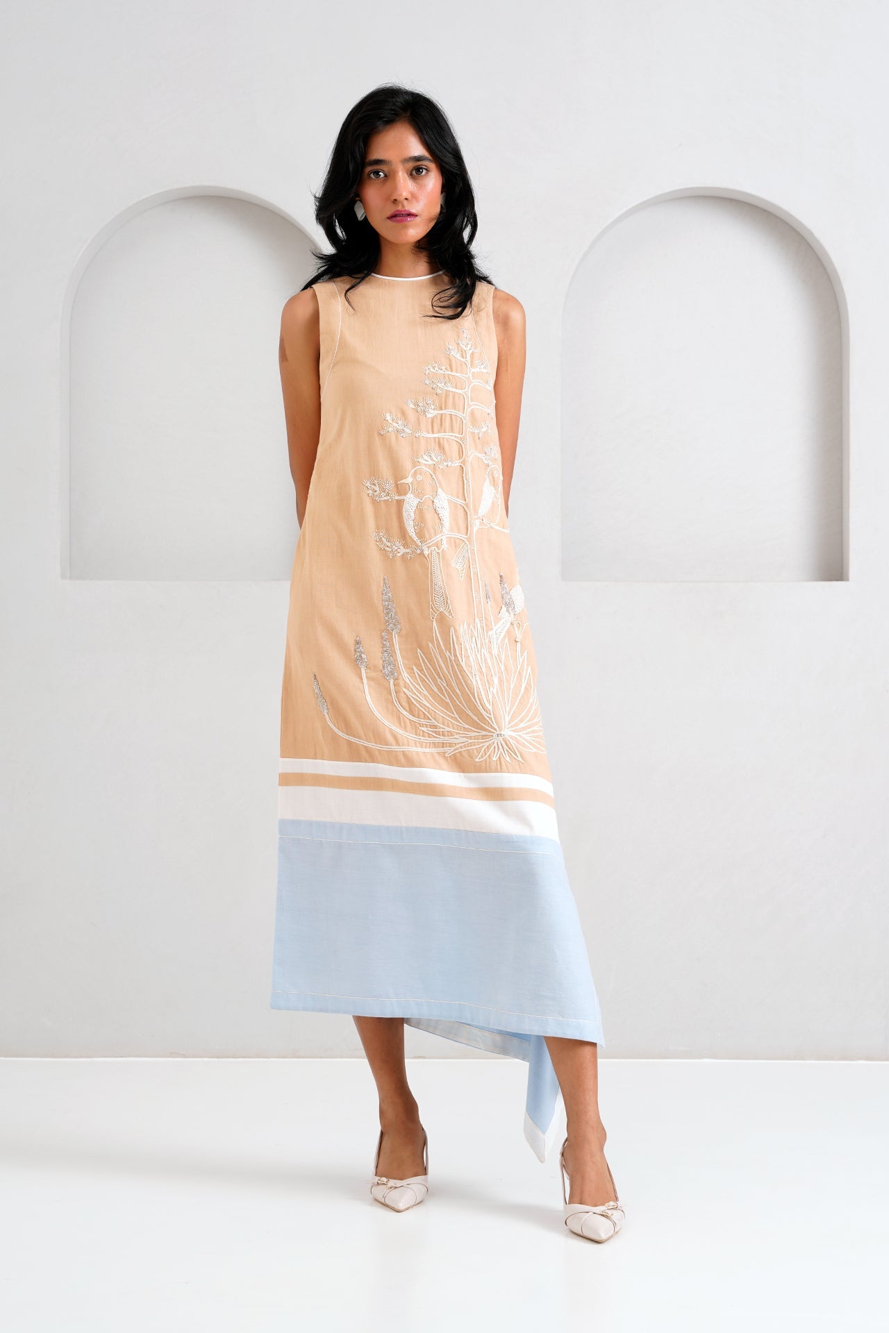 Latte Chase Midtown Midi Dress in Hand Embroidery